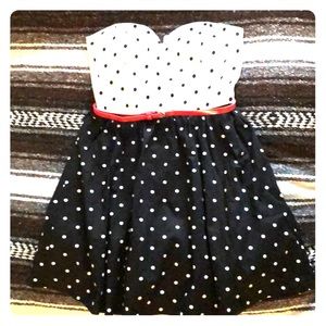 Polka dot black and white strapless dress